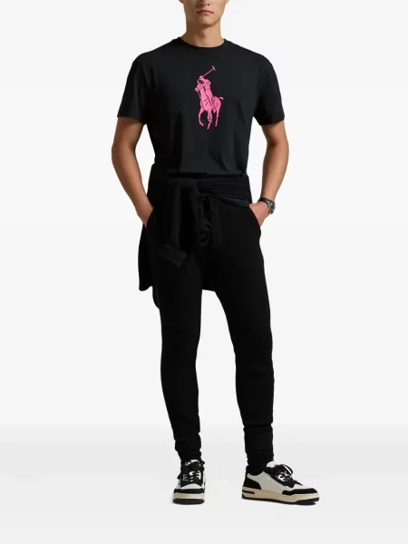 Tricou polo Polo Ralph Lauren cu dungi cu două rânduri de nasturi cu aplicații negru