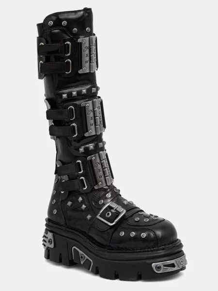 New Rock cizme pentru femei din piele NEGRO CHAROL NEGRO REACTOR negru