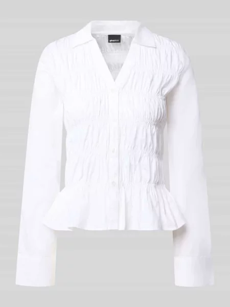 Bluzka o kroju slim fit z detalami ze smockingu Gina Tricot biała