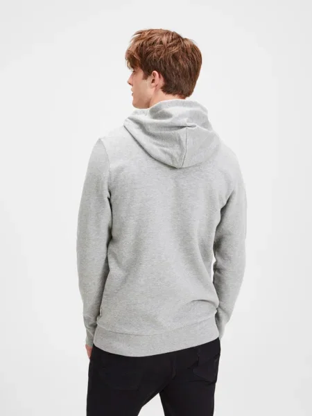 Sivá melírovaná mikina s potlačou a kapucňou Jack & Jones čierna
