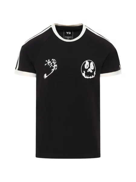Tricou Y-3 cu dungi cu imagine negru