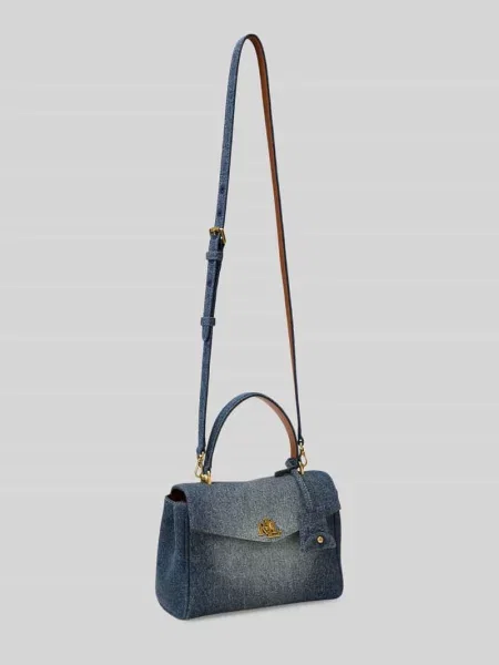 Torebka do ręki z tkanina stylizowana na denim model FARRH' Lauren Ralph Lauren niebieska
