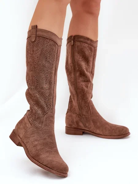 Kozačky S. Barski na plochém podpatku hnědé