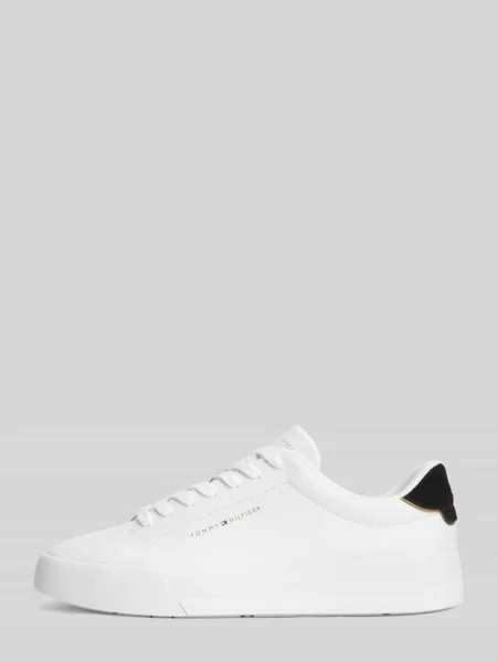 Sneakersy z mieszanki skóry i tkaniny z napisem z logo Tommy Hilfiger białe