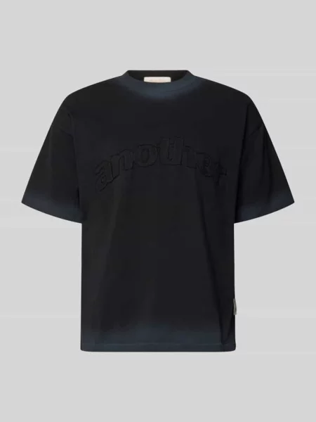 T-shirt z Wyhaftowane logo i Okrągły dekolt Another Cotton Lab czarna