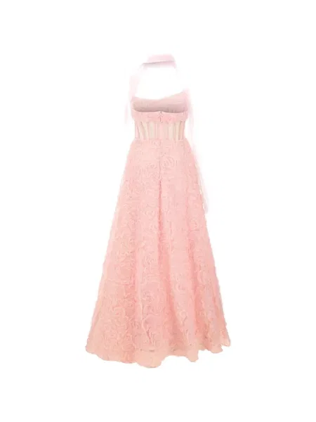 Rochie maxi Meta4 cu model floral cu aplicații roz