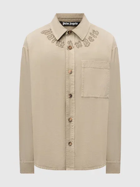 Сорочка кольору з логотипом Palm Angels S хакі