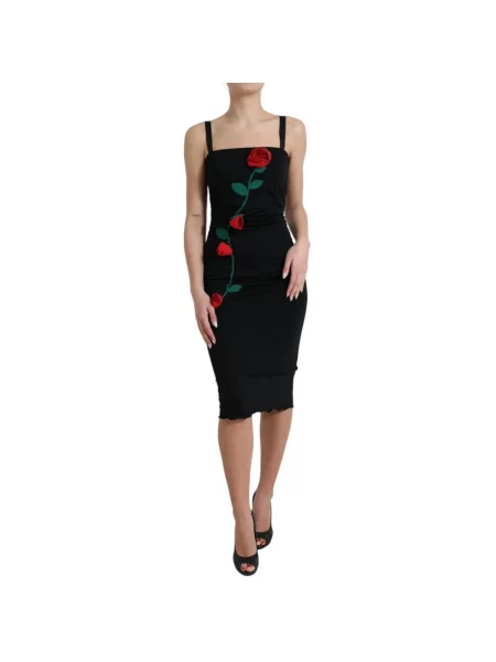 Haftowana sukienka ołówkowa Dolce And Gabbana czarna