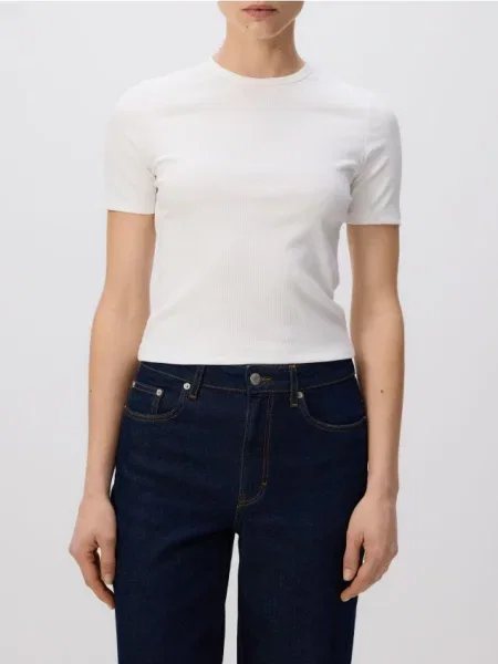 Reserved Tricou din tricot striat alb