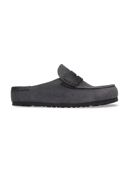 Birkenstock klapki mules zamszowe Naples Wrapped double stitch Mixed Leather szare