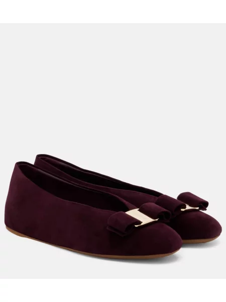 Balerini Ferragamo din piele de căprioară bordo