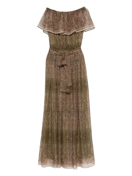 Rochie maxi Miau By Clara Rotescu cu imagine cu model paisley de costum verde
