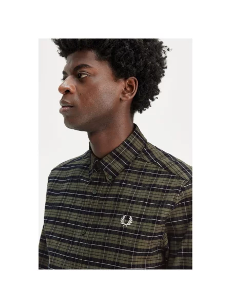 Cămașă Fred Perry în carouri din țesătură twill verde
