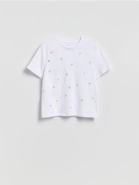 Reserved Tricou cu model brodat galben-deschis galben