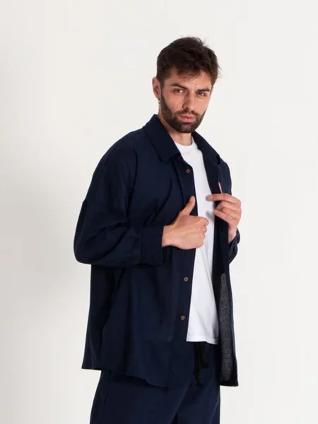 Сорочка IJ ij-sorochka-linen-navi-man темно-синій льон/віскоза синя