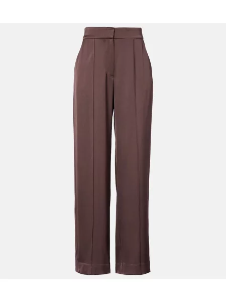 Satynowe spodnie Simkhai z wysoką talią brązowe