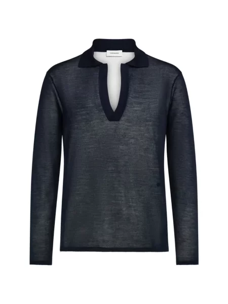 Lung tricou polo Ferragamo de mătase cu mâneci lungi albastru