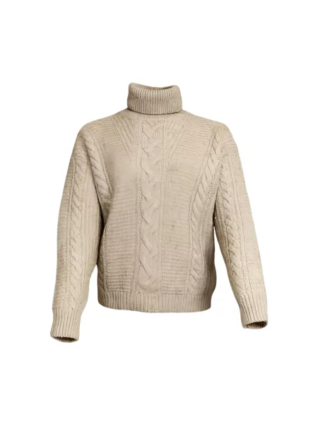 Lniany sweter z golfem Max Mara Studio beżowy