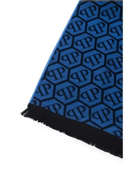 Fular Philipp Plein cu franjuri albastru
