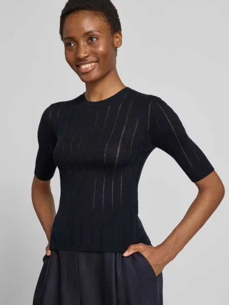 Sweter o kroju slim fit z mieszanki jedwabiu i wełny model RAGNO' Max Mara Studio granatowy