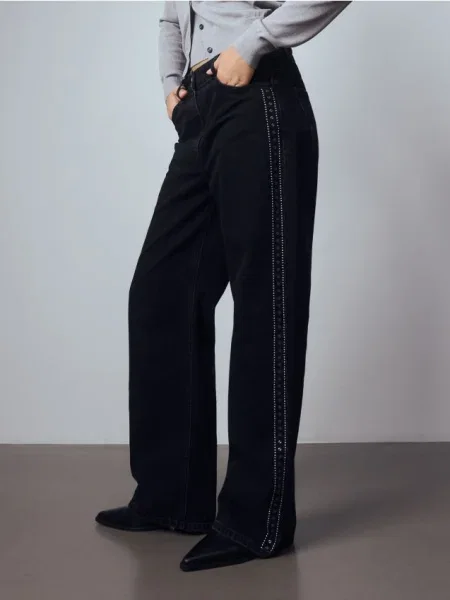 Reserved Blugi cu dungă laterală negru