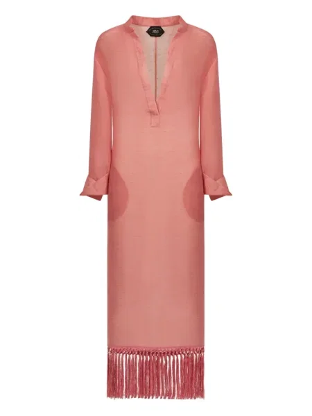 Rochie maxi Taller Marmo cu franjuri de costum roz