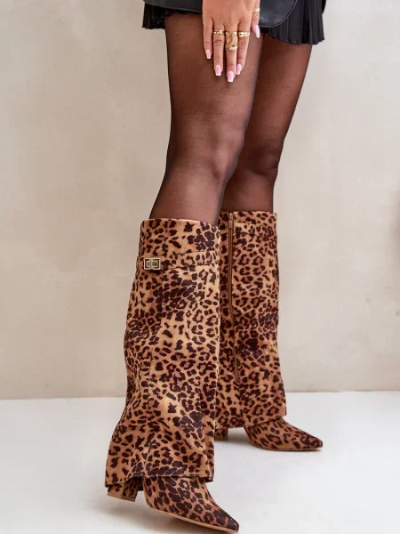 Čizme Fi1 s visokom petom s leopard uzorkom smeđa