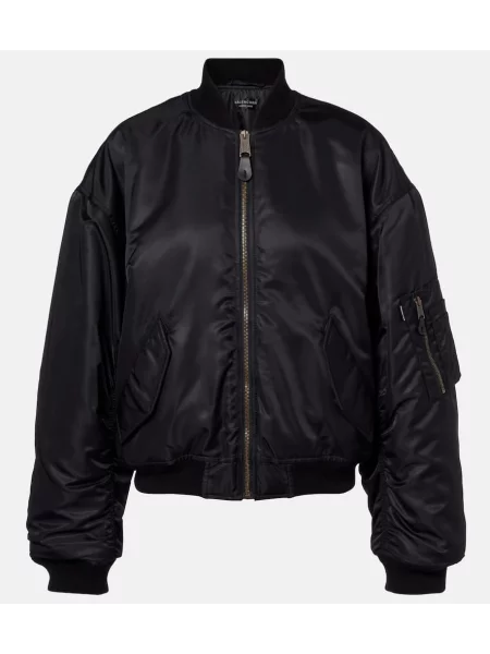 Satynowy kurtka bomber Balenciaga czarny