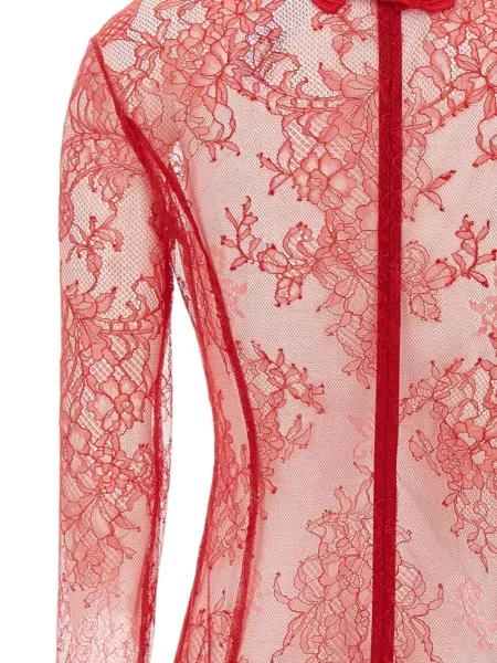 Body Blumarine cu model floral din dantelă roșu