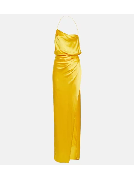 Rochie The Sei de mătase cu gât halter galben