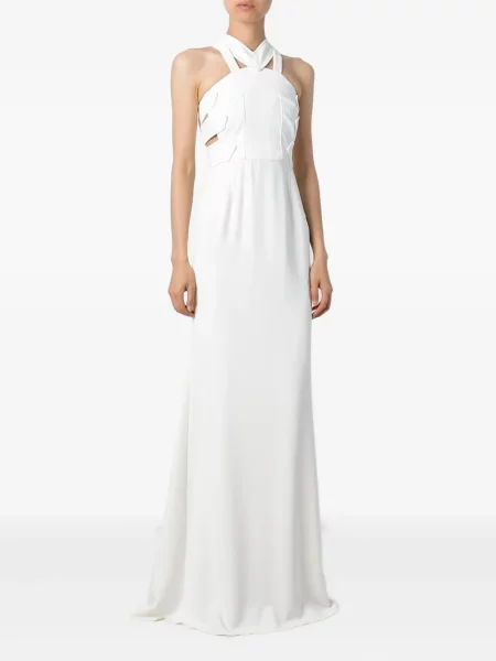 Rochie Roland Mouret cu gât halter de costum alb