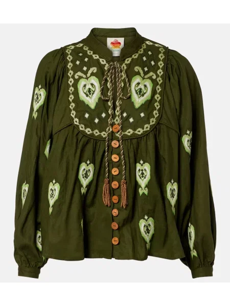 Bluză Farm Rio cu broderie de in verde