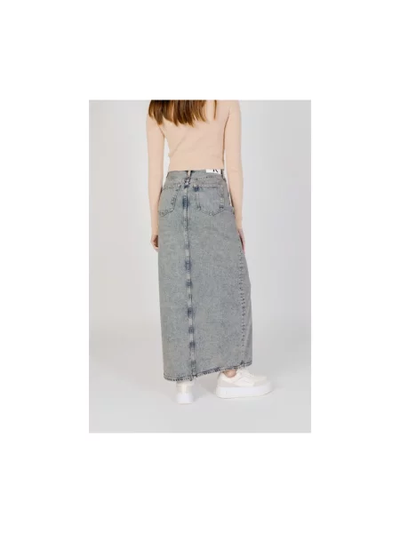 Maksi spódnica jeansowa Calvin Klein Jeans z wysoką talią niebieska