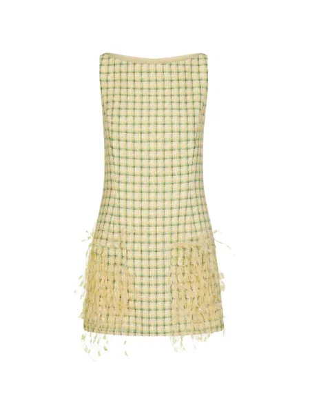 Haftowana sukienka mini Oscar De La Renta w kratę tweedowa