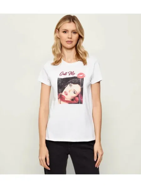 GUESS Tricou CALL ME EASY | Slim Fit alb