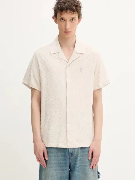 Košile s příměsí lnu Filling Pieces Resort regular béžová