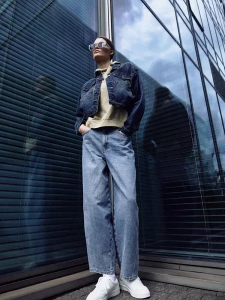 Джинсова куртка DIVERSE темно-синій бавовна/поліестер/еластан синя