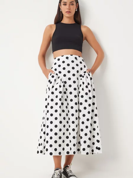 Spódnica Happiness İstanbul w grochy popelinowa biała