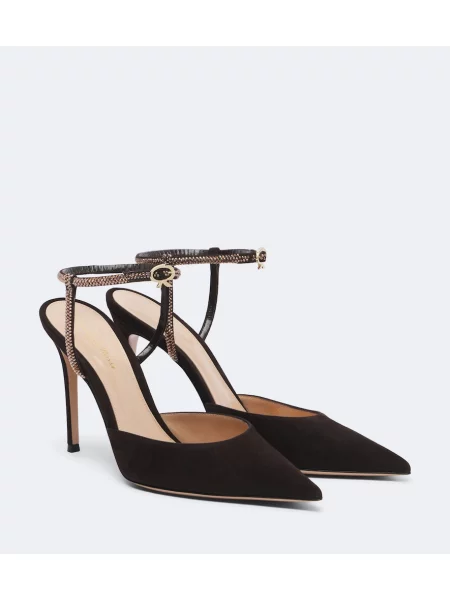 Pantofi cu toc Gianvito Rossi din piele de căprioară slingback maro