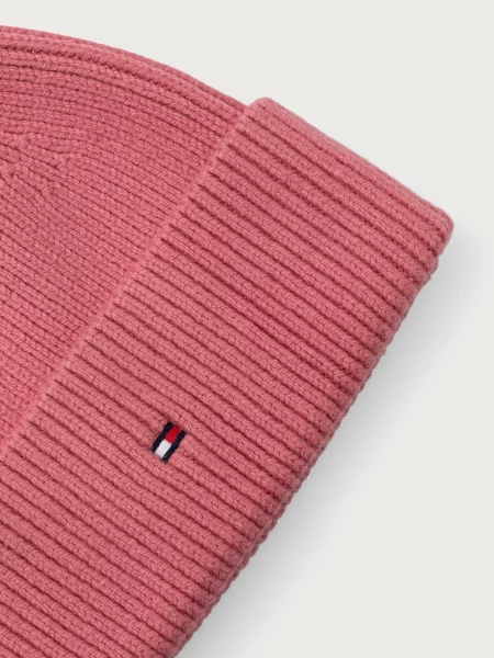 Czapka z mieszanki bawełny z dodatkiem wełny Tommy Hilfiger różowa