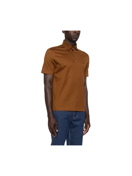 Haftowana koszulka polo Zegna brązowa