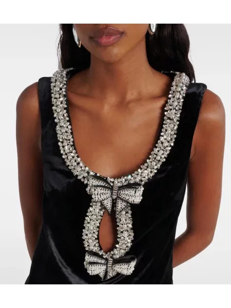Rochie Self-portrait de catifea de cristal negru
