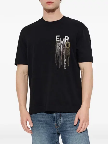 Μπλούζα Emporio Armani με κέντημα από ζέρσεϋ μαύρο