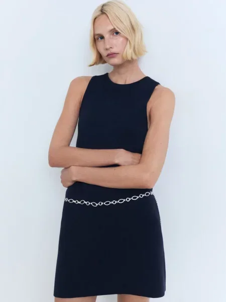 MANGO Rochie tricotat RALLADO bleumarin
