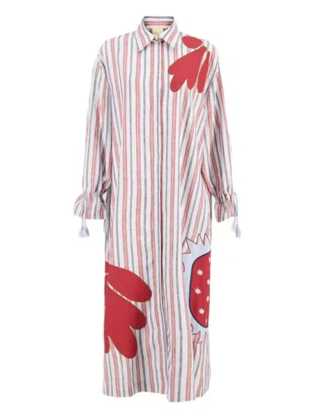 Rochie tip cămașă Paula cu dungi cu aplicații de costum roșu