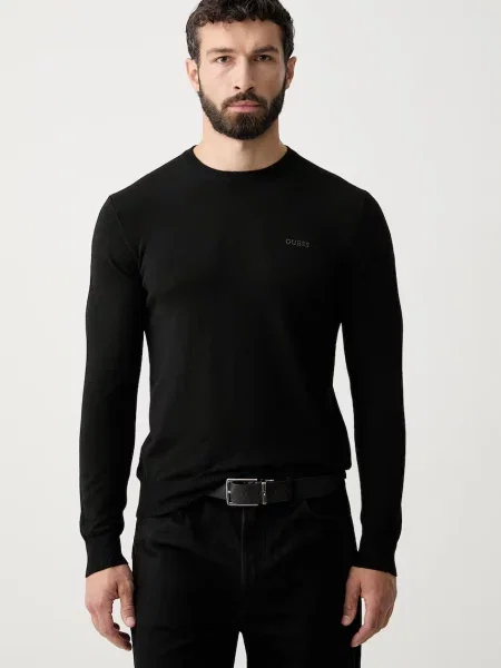 Guess pulover pentru bărbați cu amestec de mătase MARCOS negru