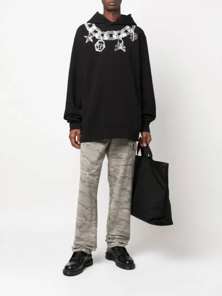 Hanorac cu glugă Philipp Plein cu imagine negru
