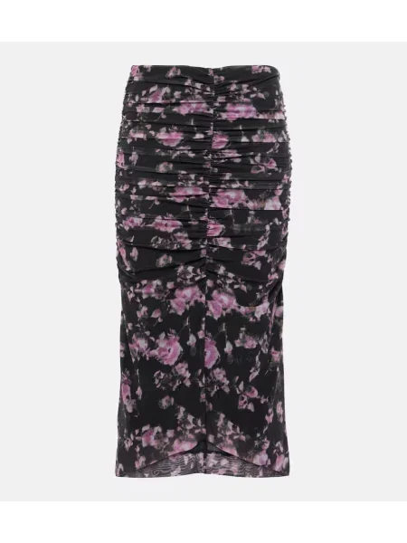 Fustă midi Ganni cu model floral plasă până la genunchi negru