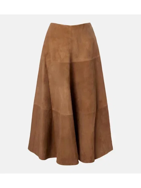 Fustă midi Altuzarra din piele de căprioară până la genunchi maro