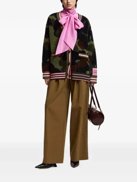 Cardigan Essentiel Antwerp cu dungi din jacard verde